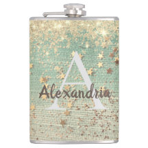 Monogram Gold Stars auf Sea Green Flask