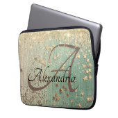 Monogram Gold Stars auf Sea Green Laptopschutzhülle (Vorderseite Links)