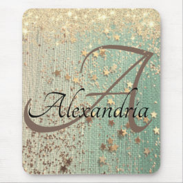 Monogram Gold Stars auf Sea Green Mousepad