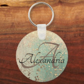 Monogram Gold Stars auf Sea Green Schlüsselanhänger (Vorderseite)