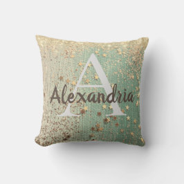 Monogram Gold Stars auf Sea Green Throw Kissen