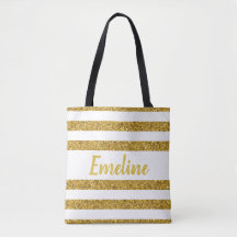 Monogram Gold Strip Tote Bag