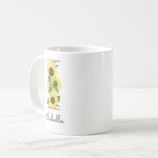 Monogram Gold Sunflower Floral Initial I Kaffeetasse (Vorderseite Links)