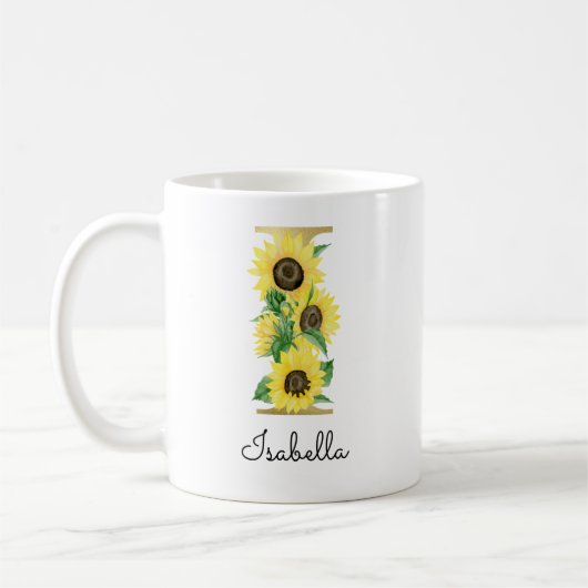Monogram Gold Sunflower Floral Initial I Kaffeetasse (Links)