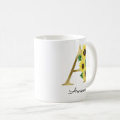 Monogram Gold Sunflower Girly Floral Initial A Kaffeetasse (VorderseiteRechts)