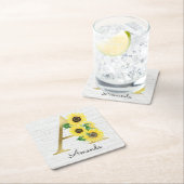 Monogram Gold Sunflower Girly Floral Initial A Rechteckiger Pappuntersetzer (Vor Ort)