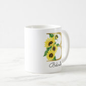 Monogram Gold Sunflower Girly Floral Initial B Kaffeetasse (VorderseiteRechts)
