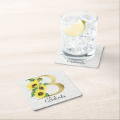 Monogram Gold Sunflower Girly Floral Initial B Rechteckiger Pappuntersetzer (Vor Ort)