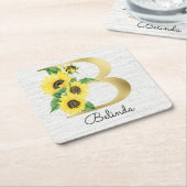 Monogram Gold Sunflower Girly Floral Initial B Rechteckiger Pappuntersetzer (angewinkelt)