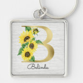 Monogram Gold Sunflower Girly Floral Initial B Schlüsselanhänger (Vorne)