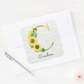 Monogram Gold Sunflower Girly Floral Initial C Quadratischer Aufkleber (Umschlag)