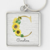 Monogram Gold Sunflower Girly Floral Initial C Schlüsselanhänger (Vorne)