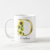 Monogram Gold Sunflower Girly Floral Initial D Kaffeetasse (Links)