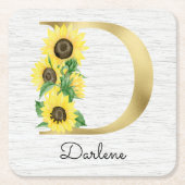 Monogram Gold Sunflower Girly Floral Initial D Rechteckiger Pappuntersetzer (Vorderseite)