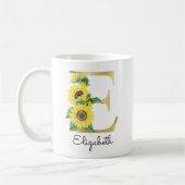 Monogram Gold Sunflower Girly Floral Initial E Kaffeetasse (Links)