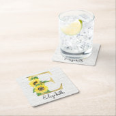 Monogram Gold Sunflower Girly Floral Initial E Rechteckiger Pappuntersetzer (Vor Ort)