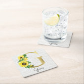 Monogram Gold Sunflower Girly Floral Initial G Rechteckiger Pappuntersetzer (Vor Ort)