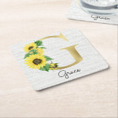 Monogram Gold Sunflower Girly Floral Initial G Rechteckiger Pappuntersetzer (angewinkelt)