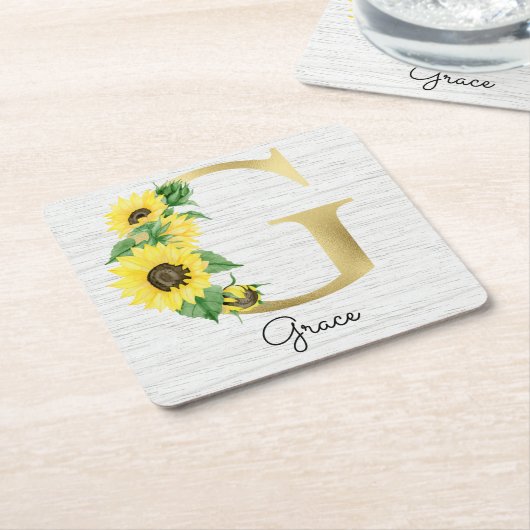 Monogram Gold Sunflower Girly Floral Initial G Rechteckiger Pappuntersetzer (angewinkelt)