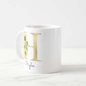 Monogram Gold Sunflower Girly Floral Initial H Kaffeetasse (Vorderseite Links)