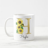 Monogram Gold Sunflower Girly Floral Initial H Kaffeetasse (Links)