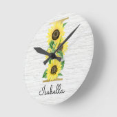 Monogram Gold Sunflower Girly Floral Initial I Runde Wanduhr (Winkel)