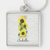 Monogram Gold Sunflower Girly Floral Initial I Schlüsselanhänger (Vorne)