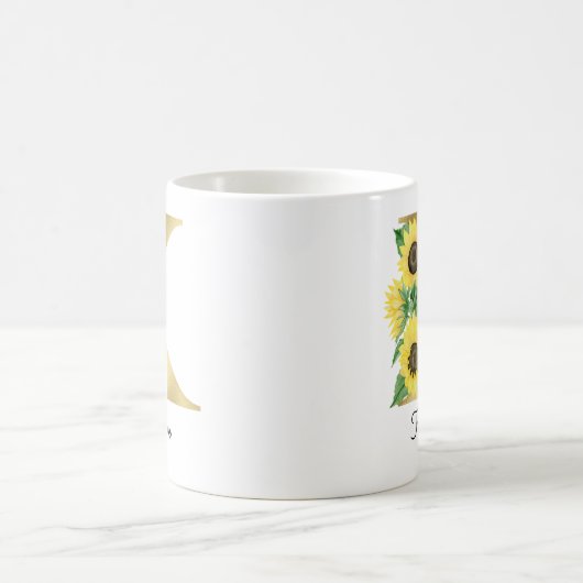 Monogram Gold Sunflower Girly Floral Initial K Kaffeetasse (Mittel)