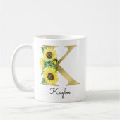 Monogram Gold Sunflower Girly Floral Initial K Kaffeetasse (Links)