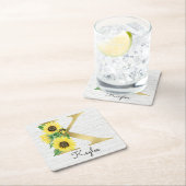 Monogram Gold Sunflower Girly Floral Initial K Rechteckiger Pappuntersetzer (Vor Ort)