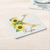 Monogram Gold Sunflower Girly Floral Initial K Rechteckiger Pappuntersetzer (angewinkelt)