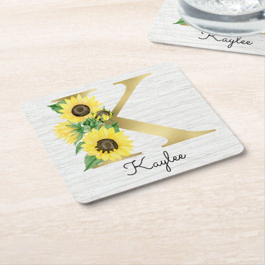 Monogram Gold Sunflower Girly Floral Initial K Rechteckiger Pappuntersetzer (angewinkelt)