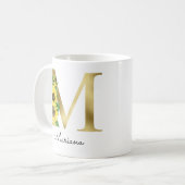 Monogram Gold Sunflower Girly Floral Initial Kaffeetasse (Vorderseite Links)