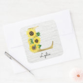 Monogram Gold Sunflower Girly Floral Initial L Quadratischer Aufkleber (Umschlag)