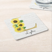 Monogram Gold Sunflower Girly Floral Initial L Rechteckiger Pappuntersetzer (angewinkelt)