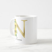 Monogram Gold Sunflower Girly Floral Initial N Kaffeetasse (Vorderseite Links)