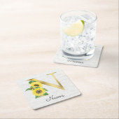 Monogram Gold Sunflower Girly Floral Initial N Rechteckiger Pappuntersetzer (Vor Ort)