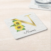 Monogram Gold Sunflower Girly Floral Initial N Rechteckiger Pappuntersetzer (angewinkelt)