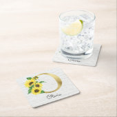 Monogram Gold Sunflower Girly Floral Initial O Rechteckiger Pappuntersetzer (Vor Ort)