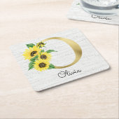 Monogram Gold Sunflower Girly Floral Initial O Rechteckiger Pappuntersetzer (angewinkelt)