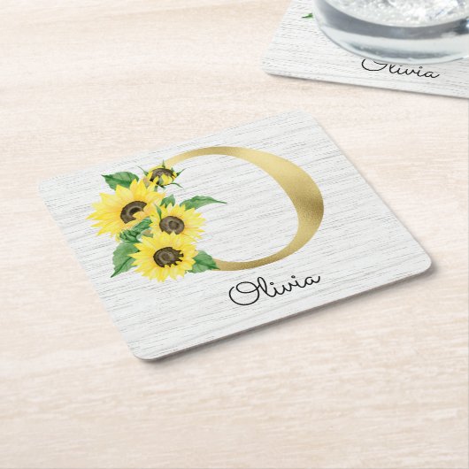Monogram Gold Sunflower Girly Floral Initial O Rechteckiger Pappuntersetzer (angewinkelt)