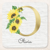 Monogram Gold Sunflower Girly Floral Initial O Rechteckiger Pappuntersetzer (Vorderseite)