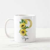 Monogram Gold Sunflower Girly Floral Initial P Kaffeetasse (Links)
