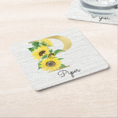 Monogram Gold Sunflower Girly Floral Initial P Rechteckiger Pappuntersetzer (angewinkelt)