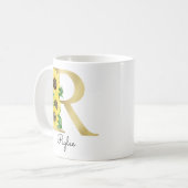 Monogram Gold Sunflower Girly Floral Initial R Kaffeetasse (Vorderseite Links)