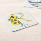 Monogram Gold Sunflower Girly Floral Initial R Rechteckiger Pappuntersetzer (angewinkelt)