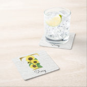 Monogram Gold Sunflower Girly Floral Initial Rechteckiger Pappuntersetzer (Vor Ort)