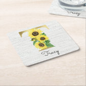 Monogram Gold Sunflower Girly Floral Initial Rechteckiger Pappuntersetzer (angewinkelt)