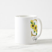 Monogram Gold Sunflower Girly Floral Initial S Kaffeetasse (VorderseiteRechts)
