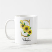 Monogram Gold Sunflower Girly Floral Initial S Kaffeetasse (Links)